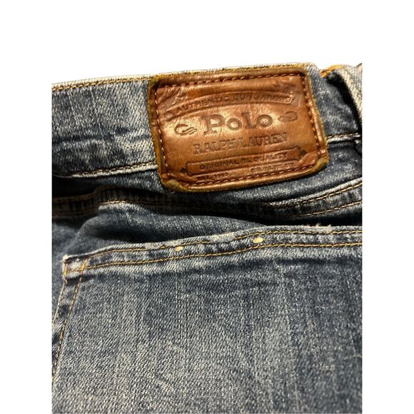 Polo Ralph Lauren Jeans Mens 32x32 Varick Slim Straight Blue Denim Jeans Distres - Picture 9 of 12